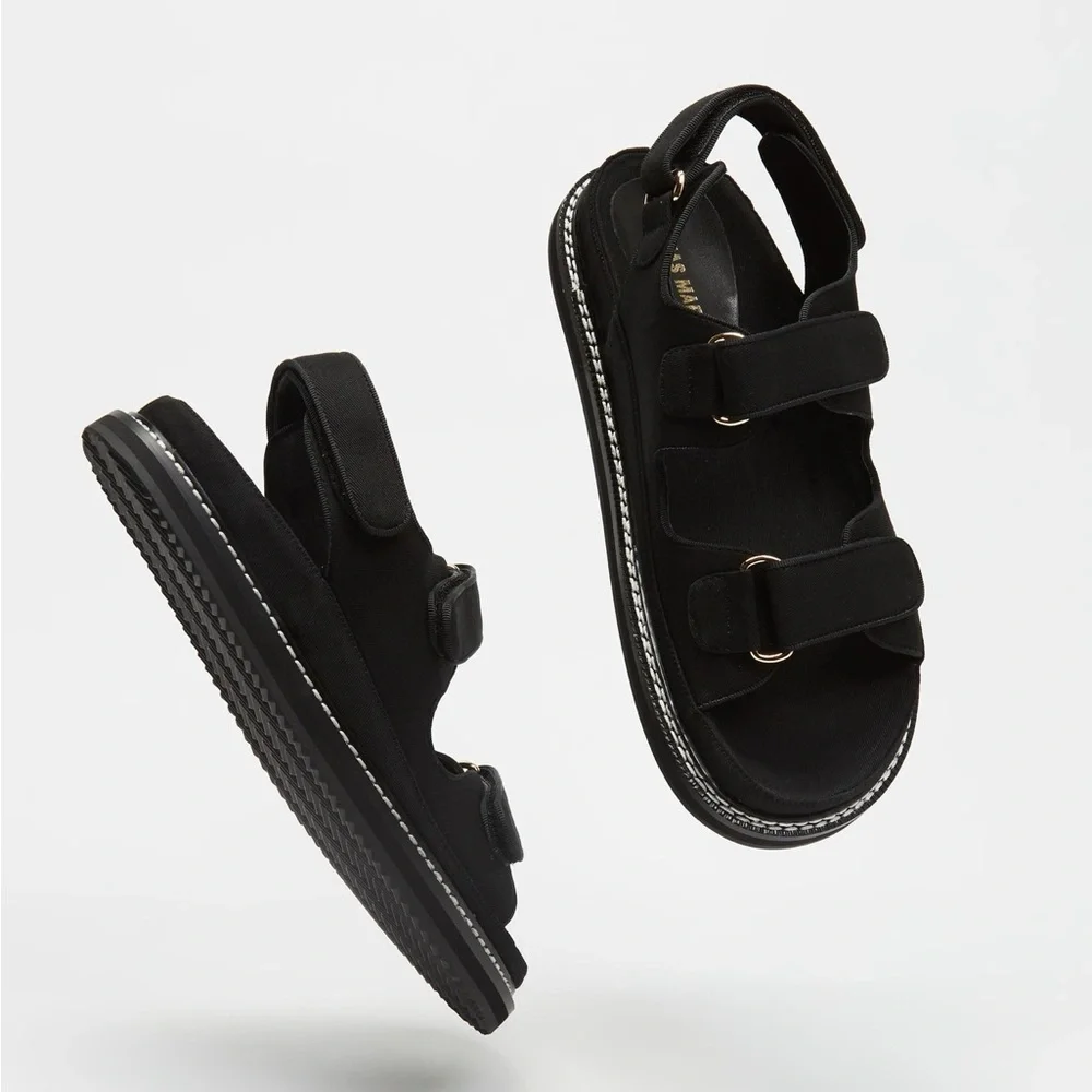 NWOB Alias Mae Black Pascale Chunky Canvas Strappy Platform Sandal EU‎ 38/US 7.5